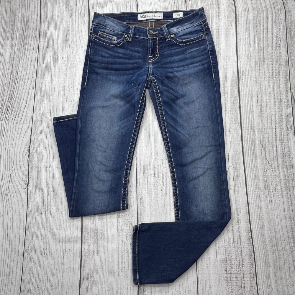 BKE Sabrina Bootcut Jeans 27R Dark Wash Low Rise Embroidered BPL1231